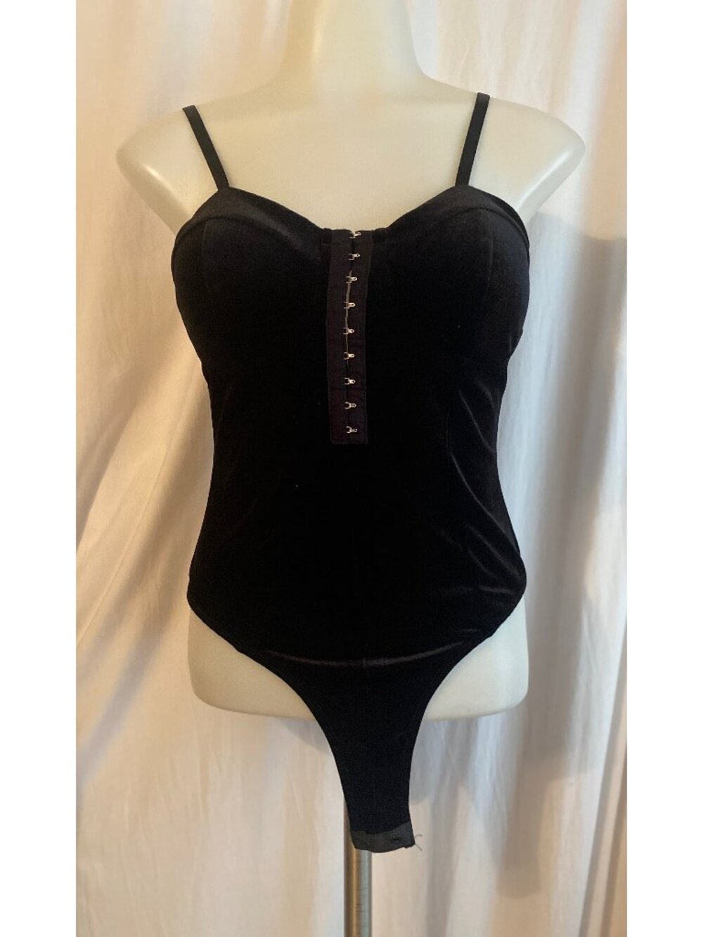 Bozzolo Black Velvet Bustier Hook & Eye Bodysuit Size S